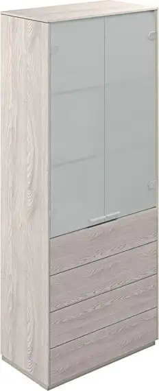 NZ-0312.YN.YN / Шкаф высокий со стеклом мат., 4 ящ., обвязка YN, фасады YN / 824х450х1976, обвязка YN, фасады YN, стекло матовое GLM