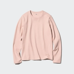 UNIQLO ФУТБОЛКА С КРУГЛЫМ ВЫРЕЗОМ И ДЛИННЫМИ РУКАВАМИ, РОЗОВЫЙ