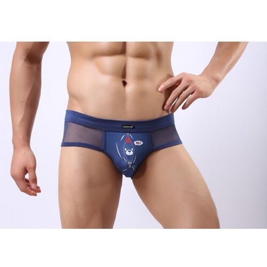 Мужские трусы брифы синие в сетку с рисунком Cockcon Unzip-Me Brief Navy 650