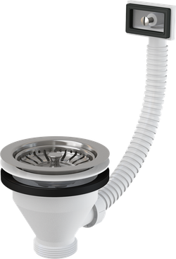 Водослив сифона Alca Plast A38 для мойки 6/4" с нержавеющей решеткой, 115 мм, и гофропереливом