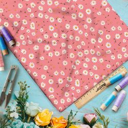 Ткань премиум атлас мелкие ромашки