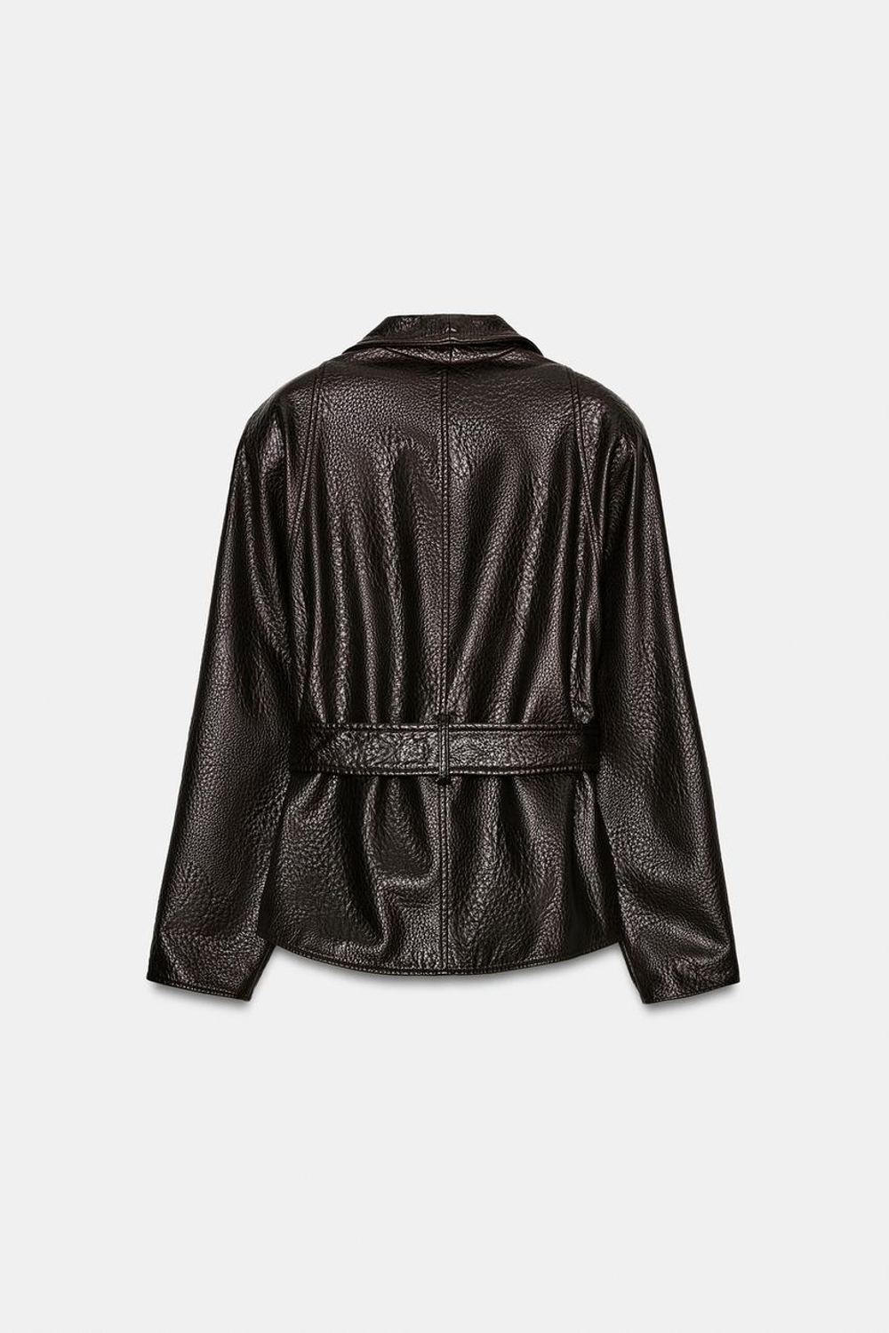 ZARA КУРТКА ИЗ ИСКУССТВЕННОЙ КОЖИ С ПОЯСОМ — ZW COLLECTION, ТЕМНО-КОРИЧНЕВЫЙ