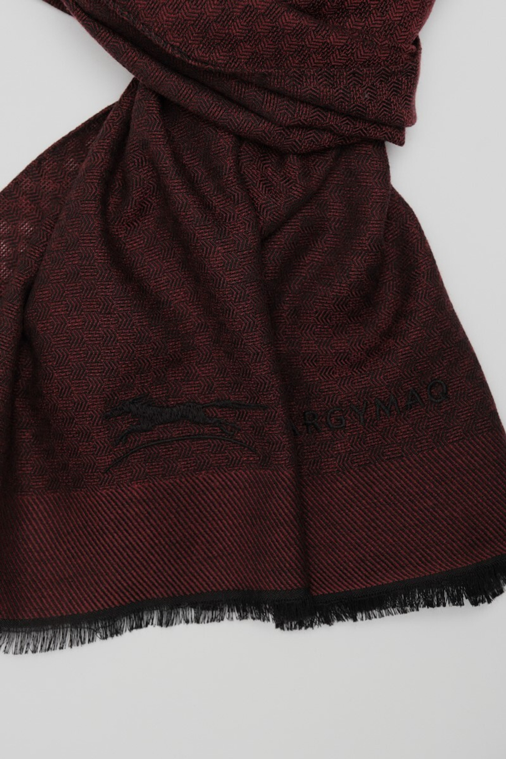 Шерстяной шарф сеточный принт 45×180 BURGUNDY