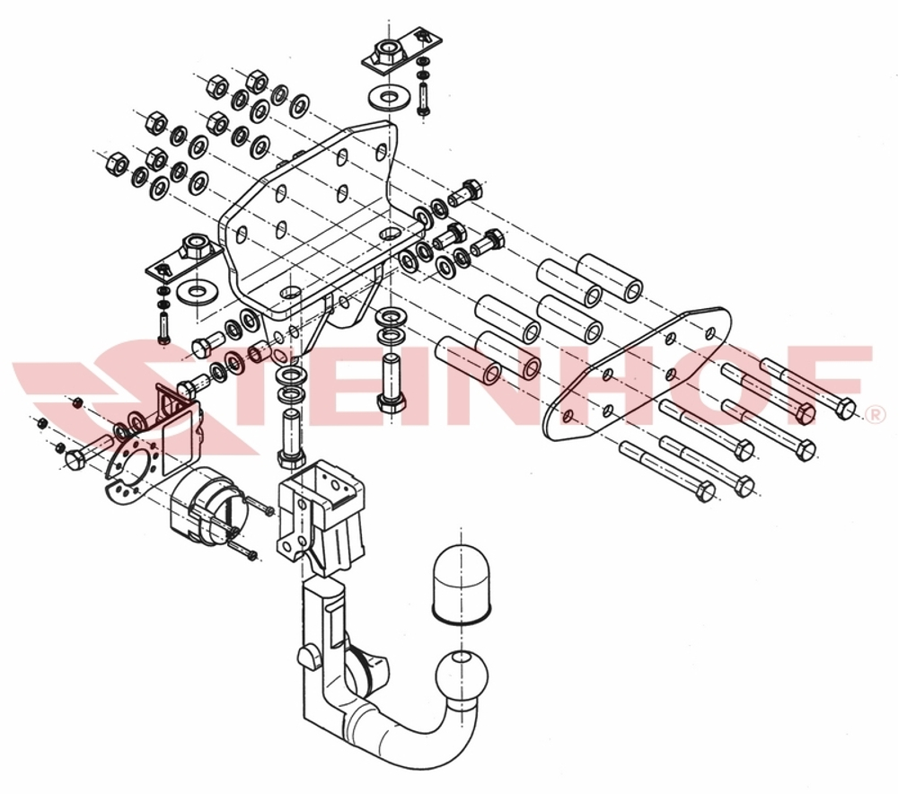 Фаркоп Steinhof T-172 для Toyota Land Cruiser 200 2008-2021, Lexus LX 2008-2021(паспорт и сертификат в комплекте)(без электрики)