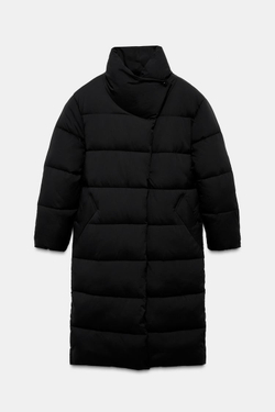 ZARA ДЛИННЫЙ АНОРАК С ВЫСОКИМ ВОРОТНИКОМ WATER REPELLENT WINDPROOF, ЧЕРНЫЙ