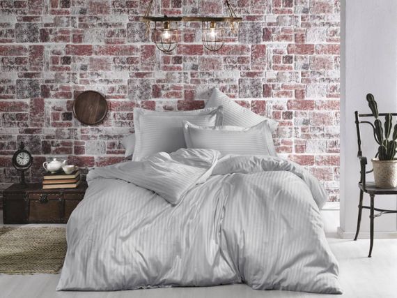 Постельное белье JACQUARD BANDED серый жаккард deluxe TIVOLYO HOME Турция