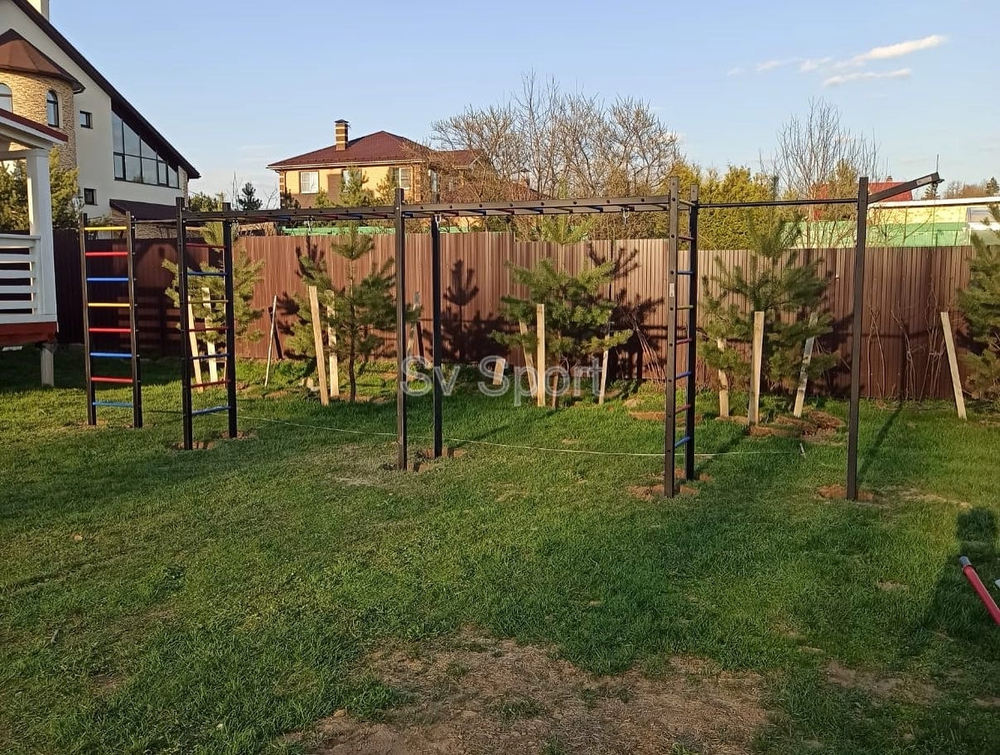 Монтаж уличной шведской стенки Sv Sport Рукоход х 2 (8 вертикальных столбов)