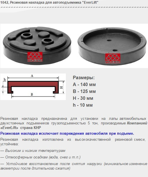 1042 Резиновая накладка для автоподъемника "EverLift"