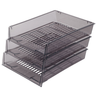 Лотки горизонтальные для бумаг, КОМПЛЕКТ 3 шт., 340×270×70 мм, тонированный серый, BRAUBERG «Office».