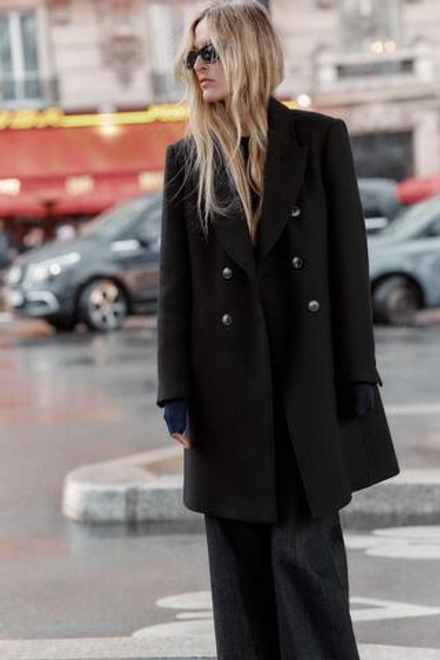 ZARA ПАЛЬТО ДВУБОРТНОЕ С ПОГОНАМИ, ЧЕРНЫЙ