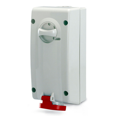 Розетка настенная с механической блокировкой и боковым расположением разъема IP44 16А 3P+E+N 400В