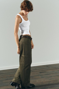 ZARA БРЮКИ-КАРГО BALLOON, ТЕМНЫЙ ХАКИ