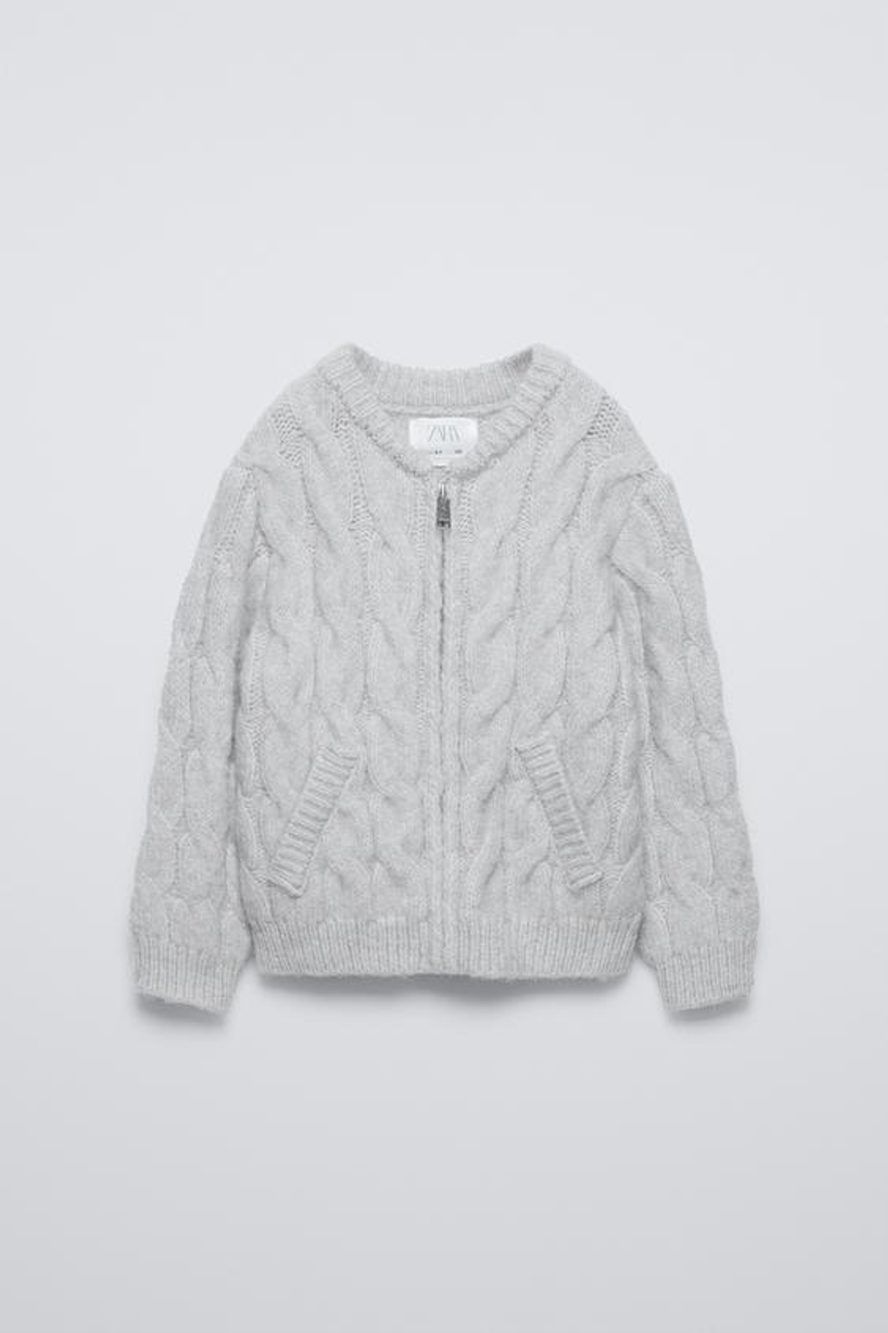 ZARA КАРДИГАН С ЗАСТЕЖКОЙ-МОЛНИЕЙ, ЖЕМЧУЖНО-СЕРЫЙ