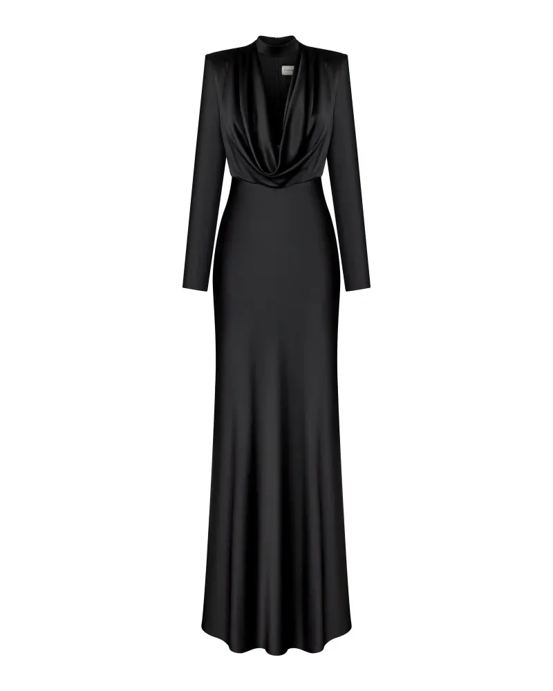 Emma maxi, платье макси с длинным рукавом и чокером из атласа