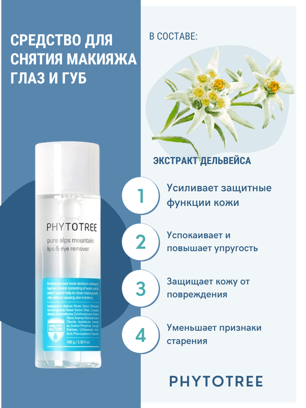 Средство для удаления макияжа с губ и глаз Phytotree Pure Alps Mountain lips & eye remover, 100 г