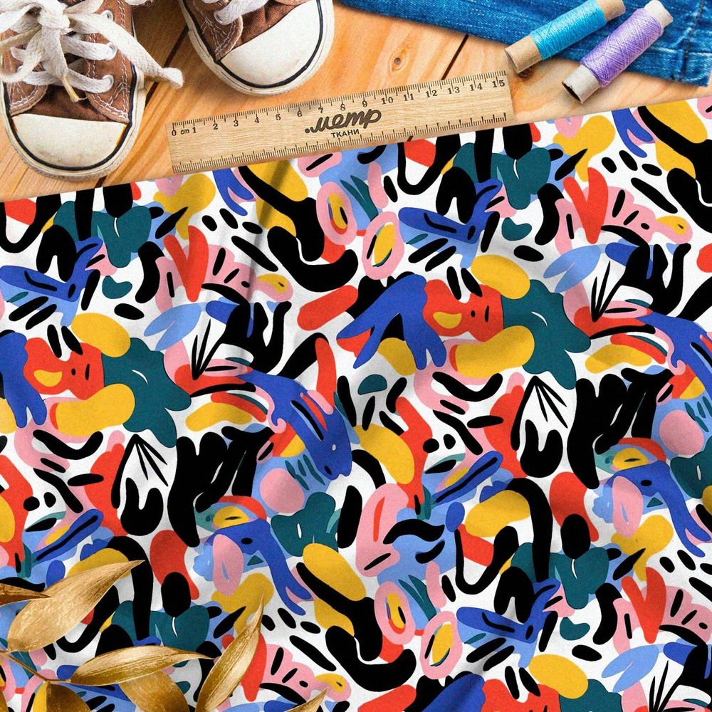 Ткань премиум шелк искусственный Армани абстрактные волнения энергии