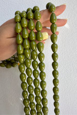Нить бусин для украшений Капля 10х15мм, "Майорка-Авокадо" (имитация)