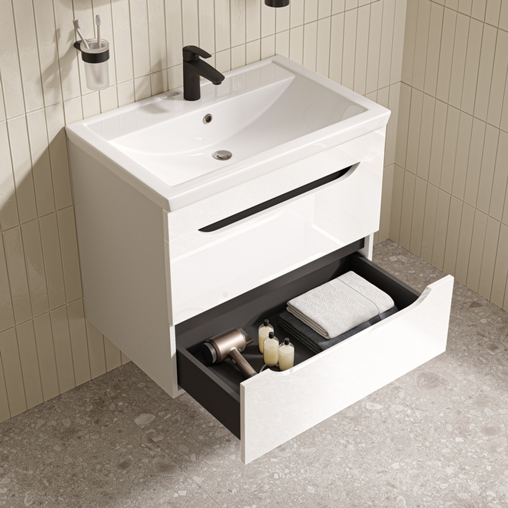 Тумба с умывальником IDDIS Ray, подвесная, 70 см, белый, RAY70W0i95K