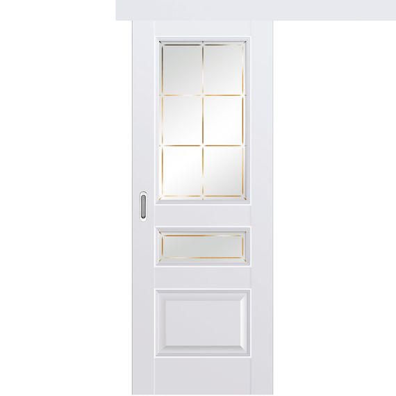 Фото раздвижной одностворчатой двери Emalex 3 midwhite остеклённая