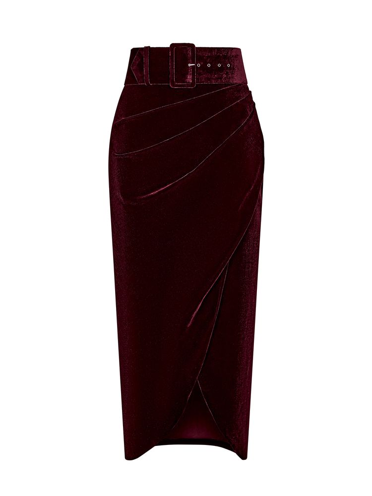 Юбка миди драпированная из бархата с ремнем