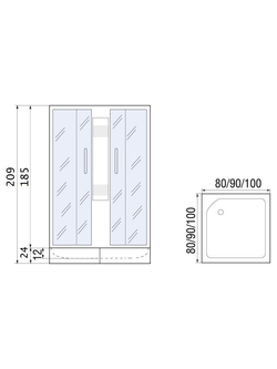 Душевое ограждение RIVER MORAVA XL 90/24 МТ Душевое ограждение без поддона 90х90х185 10000003391 Квадрат Универсальная  Хром матовый