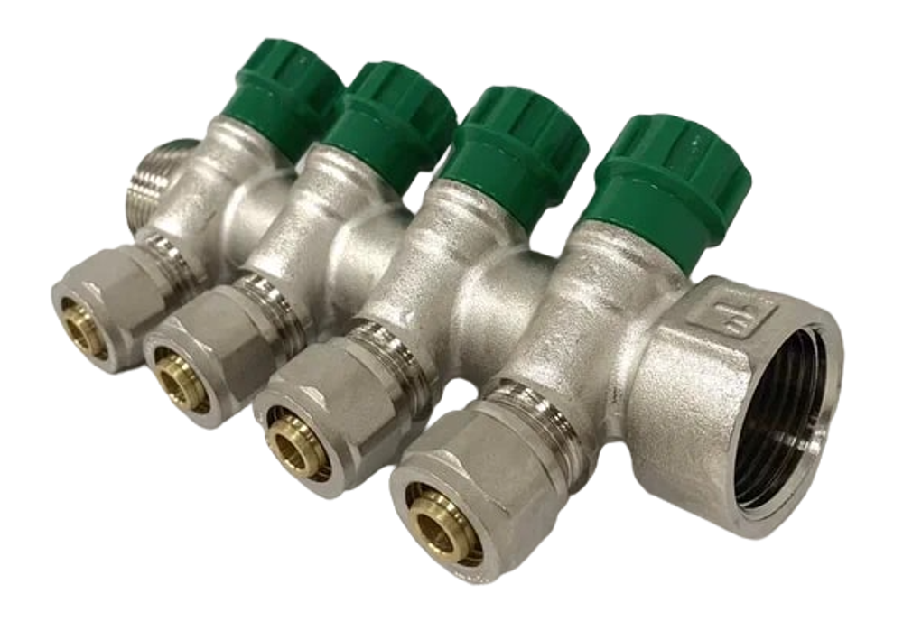 Коллектор Grema НВ 1x16 евроконус на 4 вых c вентилями (CN)