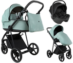 Детская коляска Roan Sol Vintage Leather 2.0 3 в 1 с автокреслом Pituso Baesa Pro Black SL/13/L Misti Mint/Grey/руч. Серый