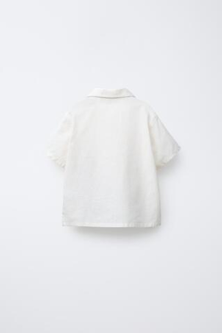 ZARA РУБАШКА ИЗ СМЕСОВОГО ЛЬНА С ВЫШИВКОЙ «ЛОШАДЬ», ЭКРЮ