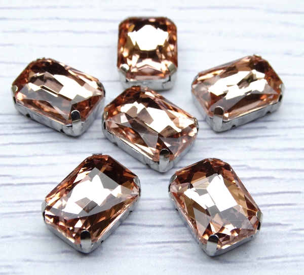 ПЦ019НН1014 Хрустальные стразы формы "октагон" в цапах, цвет: персиковый, размер: 10х14 мм, 5 шт.