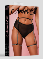 Трусики-танга с украшенным кристаллами поясом (Размер: M) (Цвет: кремовый)