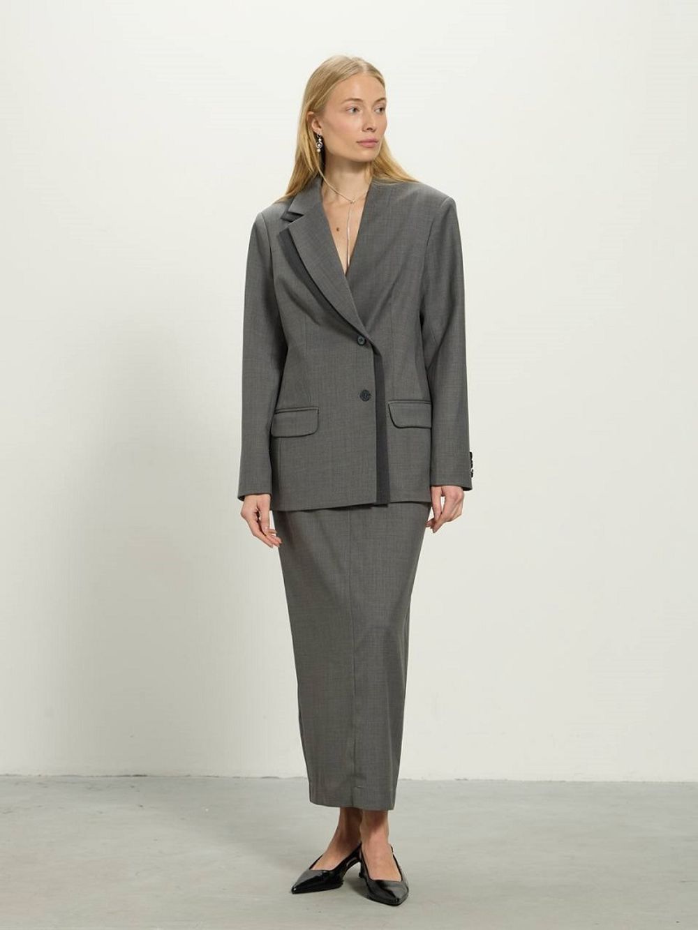 Юбка макси с гульфиком серая шерсть