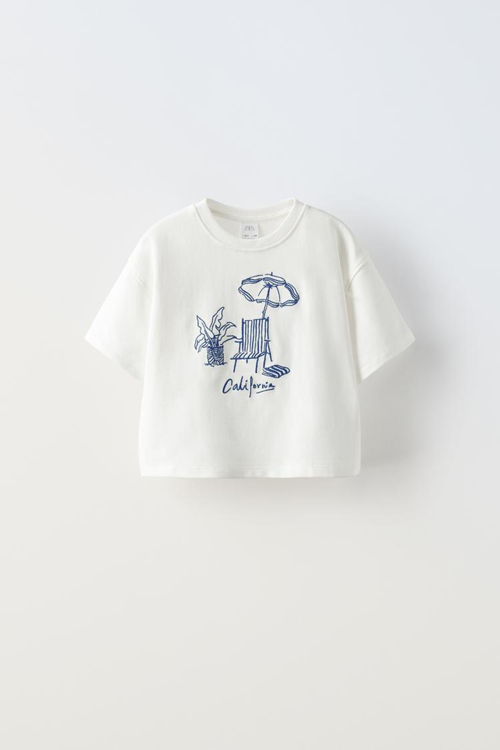 ZARA ФУТБОЛКА С ВЫШИВКОЙ, БЕЛЫЙ