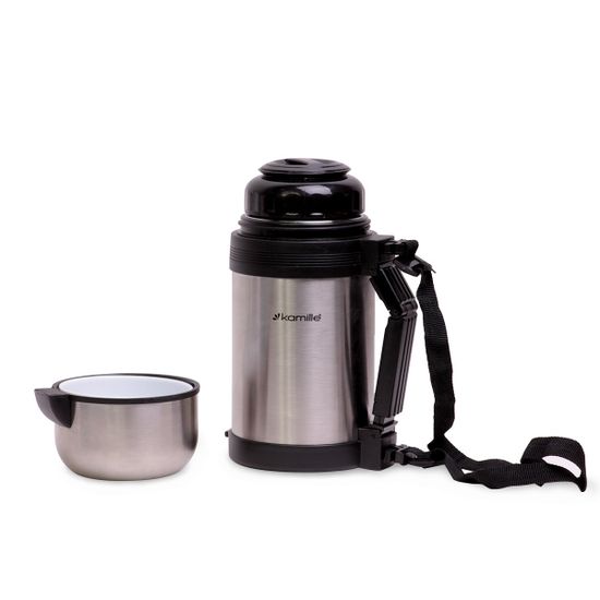 Термос пищевой 1000 мл. из нержавеющей стали Kamille KM-2123 с ручкой и ремешком