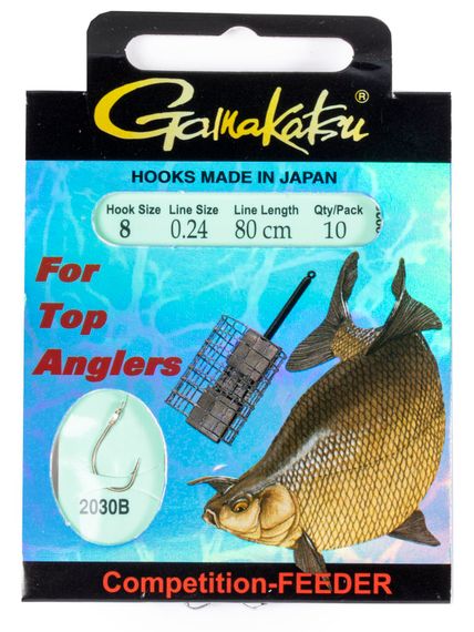Крючки с поводком Gamakatsu BOOKLET FEEDER STR 2030B разм. 08-0.24мм 80см 10шт.