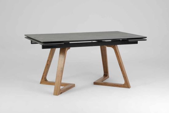 Стол Стелс-М (дуб/нога светлый дуб с черной патиной/столешница керамика серый камень)