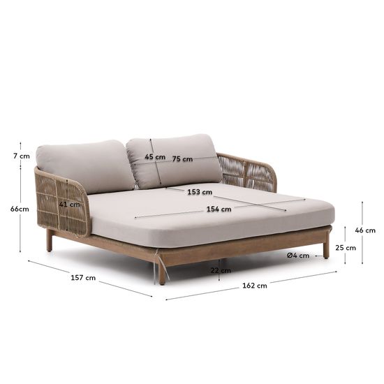 Двухместный шезлонг Catalina из бежевого шнура и массива акации Испания La Forma