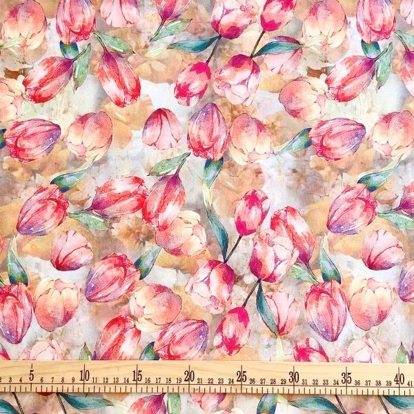 ТЮЛЬПАНЫ АКВАРЕЛЬ,  100% хлопок Handmade Fabrics 2