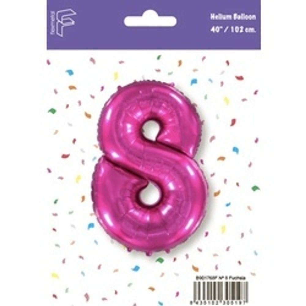 Шар (40"/102 см) Цифра, 8, Фуше, 1 шт. в упак.