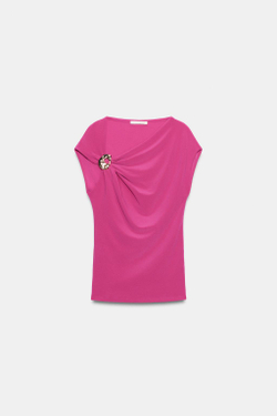 ZARA ТОП СО СБОРКАМИ И ФУРНИТУРОЙ, РОЗОВЫЙ