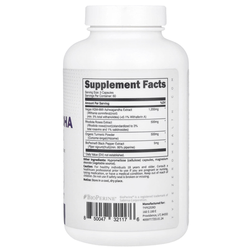 TypeZero, Clean, комплекс с ашвагандой, 180 капсул