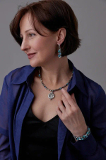 Mosaic Колье серебряно-голубое c подвеской серебряная монета арт.2500