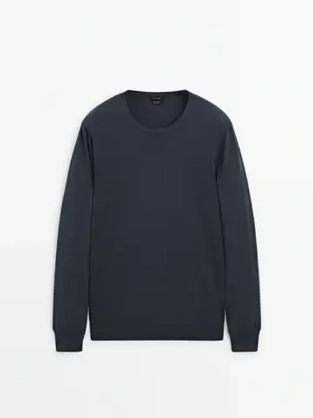 Massimo Dutti Хлопковый свитер с длинными рукавами, серо-синий
