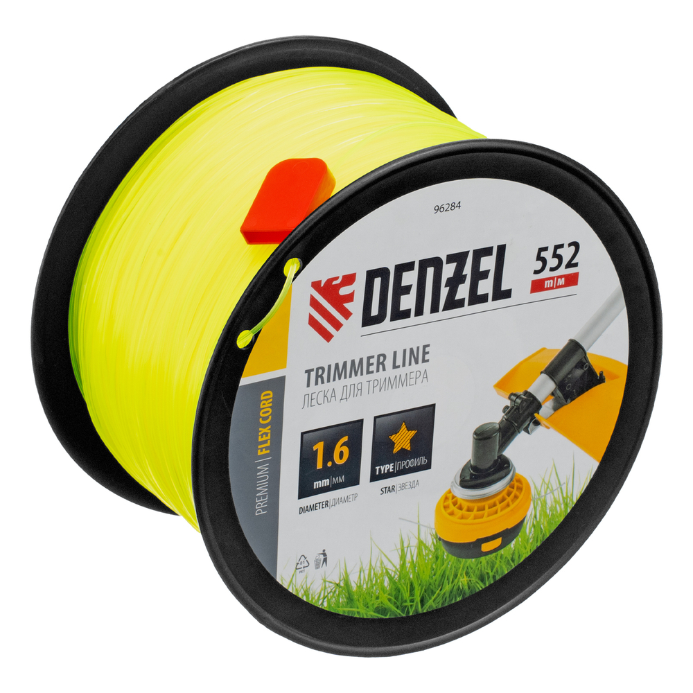 Леска для триммера звезда, 1,6мм х 552м, на DIN катушке FLEX CORD,  Denzel