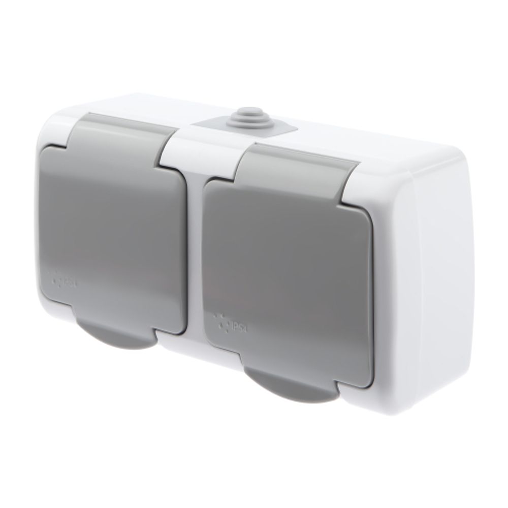 Розетка Intro Atlantic 5-203-03 двойная с заземлением 2х2P+E Schuko 16А-250В IP54 ОУ серый