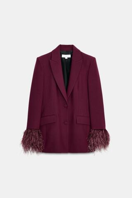 ZARA БЛЕЙЗЕР С ПЕРЬЯМИ НА МАНЖЕТАХ, БОРДО