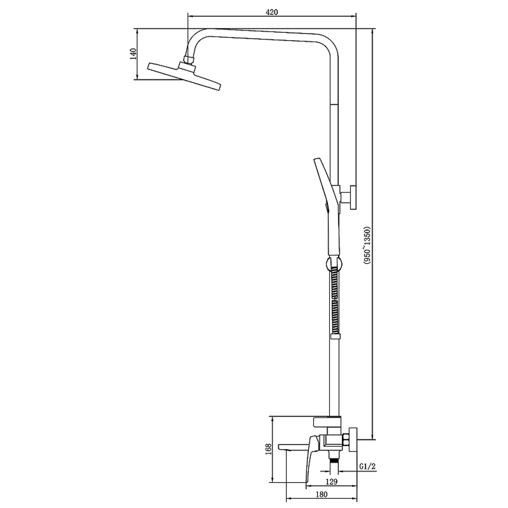 Душевая система Azario Conda с квадратным тропическим душем, керамический картридж, шланг 150 см, хром (AZ-K2411)