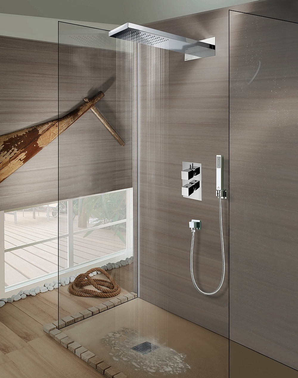 Bossini Manhattan верхний душ/панель настенный 500х200х24 из стали с режимами тропический душ, каскад, цвет черный матовый