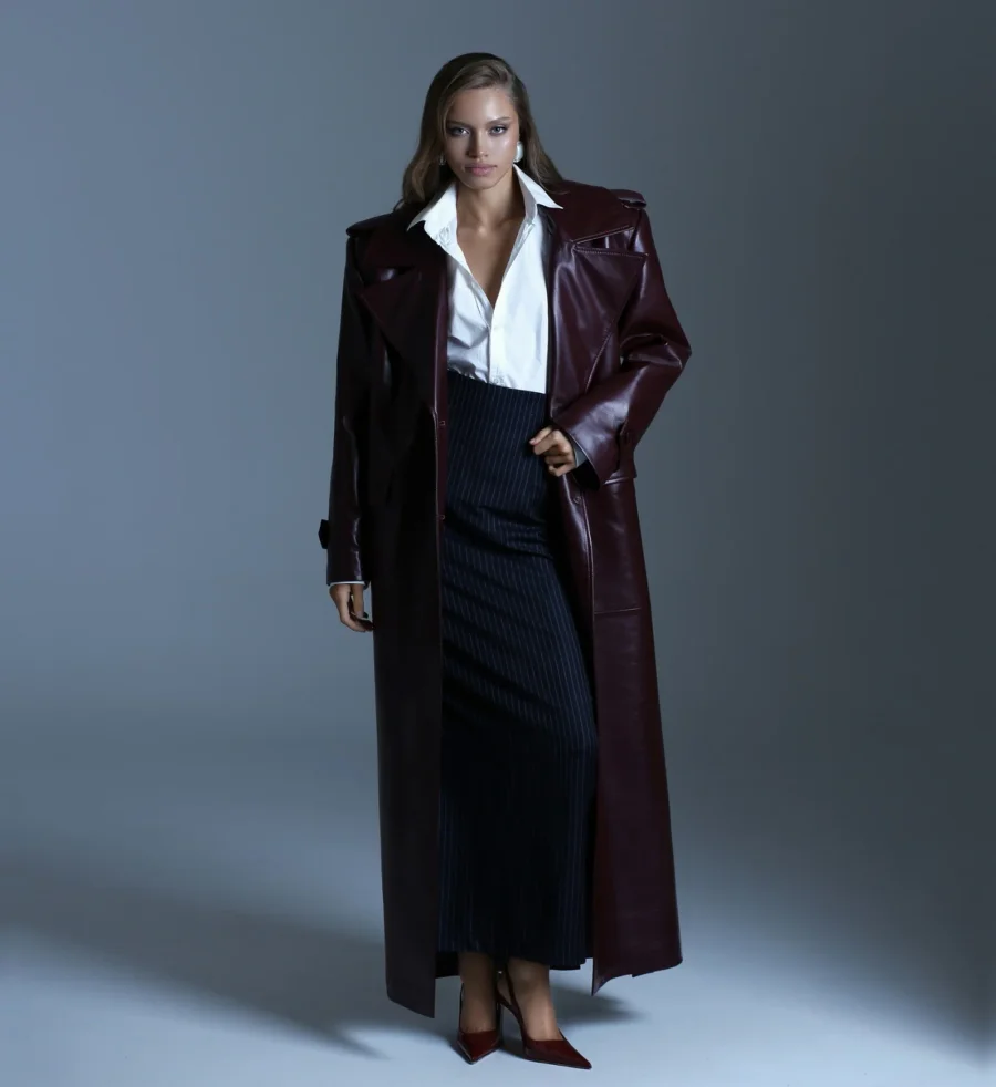 Плащ из натуральной кожи BURGUNDY, Бордовый