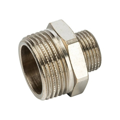 Ниппель редукционный STOUT SFT 0004 - 3/4" x 3/8" (для стальных труб, латунь никелированная)