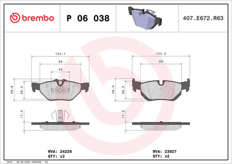 BREMBO - P06038-BRB - Brake Pad Set, disc brake